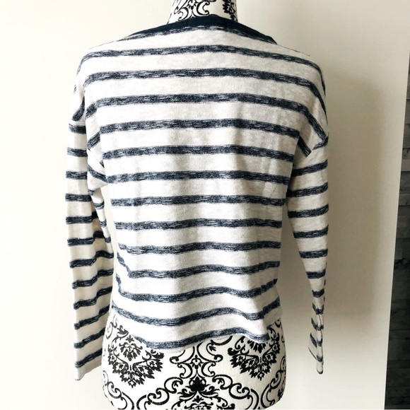 Pull & Bear Cropped Striped Knit Sweater Shirt Top White Navy Blue S - Picture 4 of 5